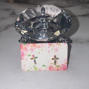 Multicolor Gold Laminated Cross Earrings